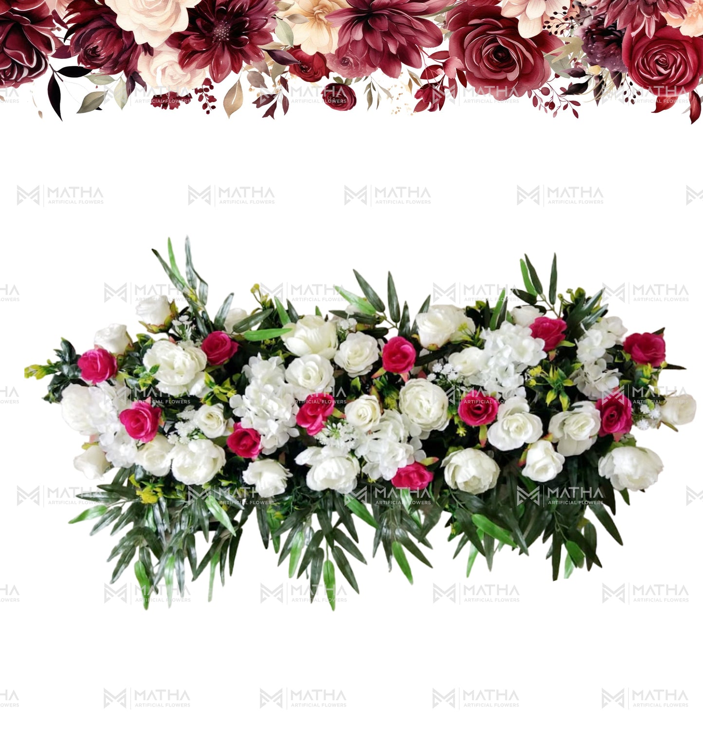 White & Red Rose Runner | 2Ft