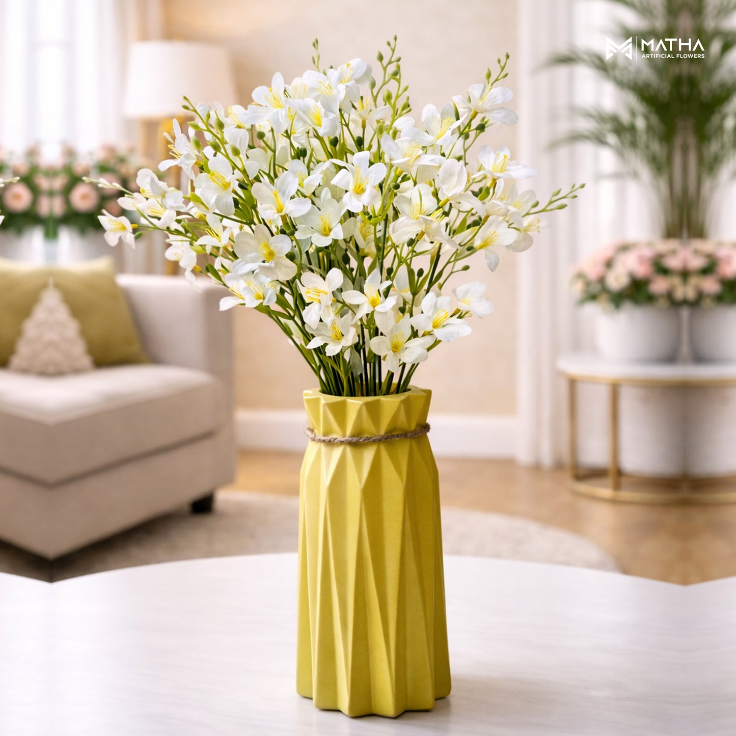 White Flower with Pot | 14 Inch
