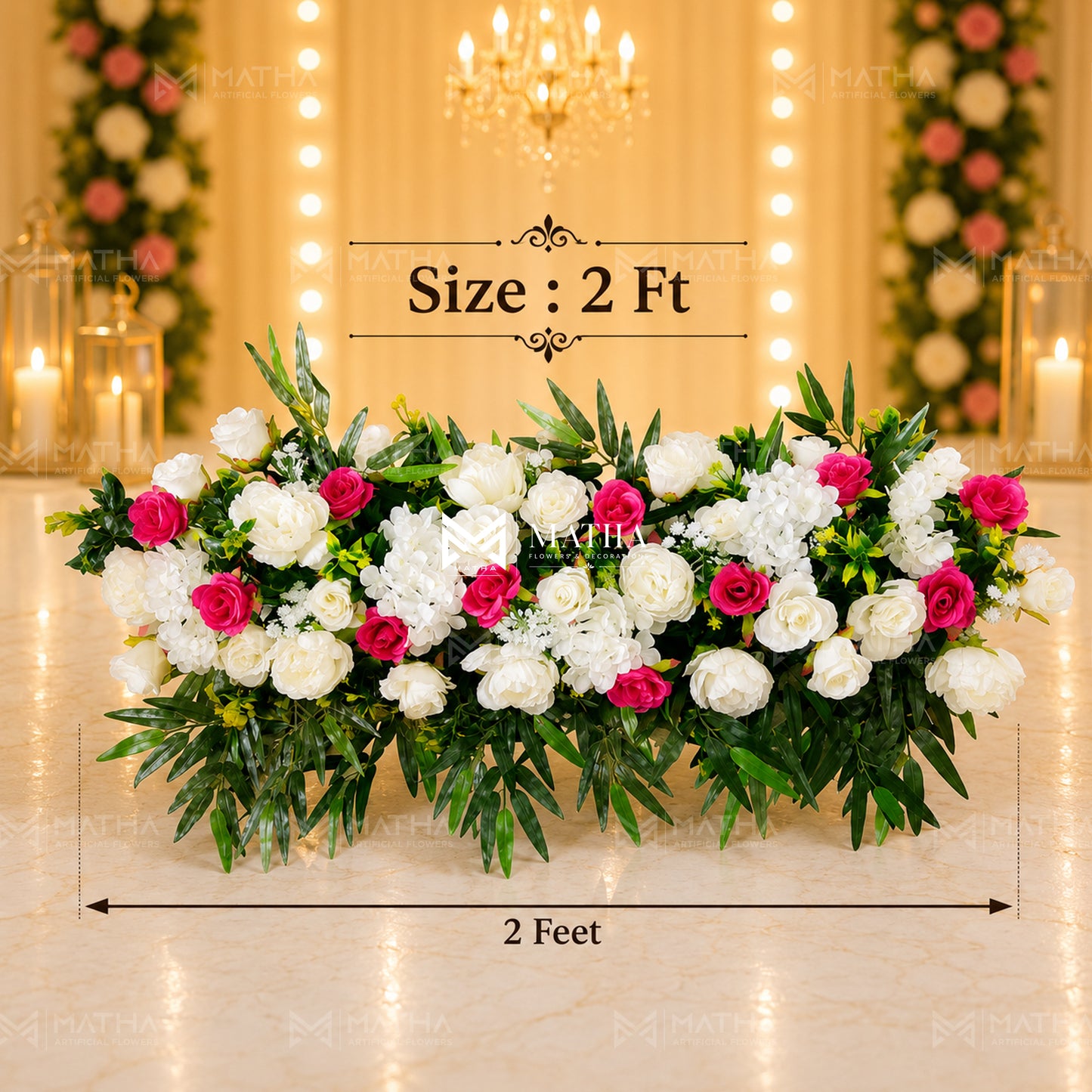 White & Red Rose Runner | 2Ft