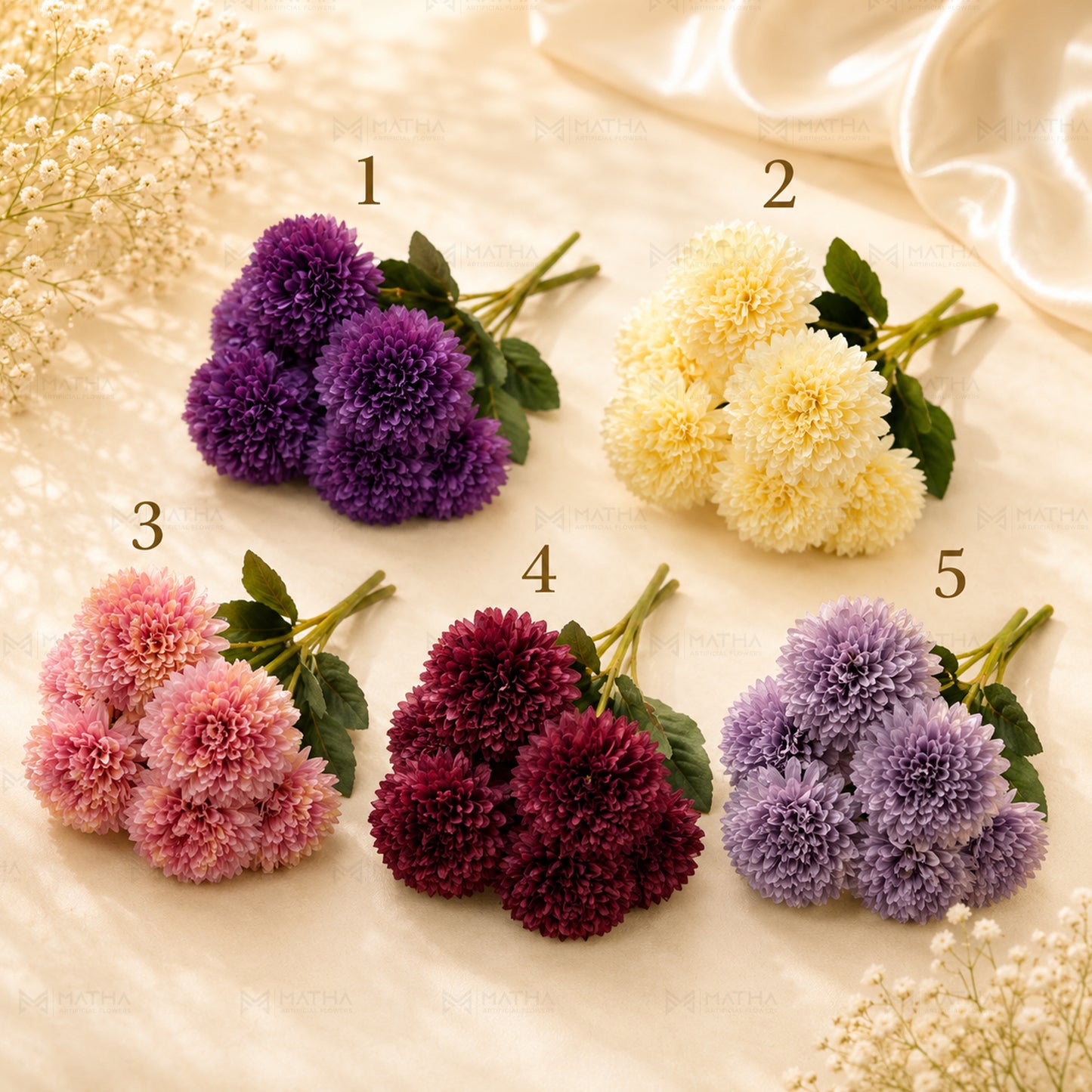Artificial Chrysanthemum Bunch | 5 Heads