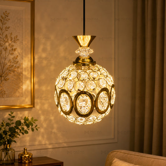 Luxury Crystal Ball Hanging Chandelier Light | Gold Finish Pendant Lamp | 8 Inch Height