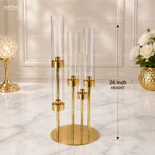 5 Tier Metal & Acrylic Candle Stand Gold Finish | 2.5ft