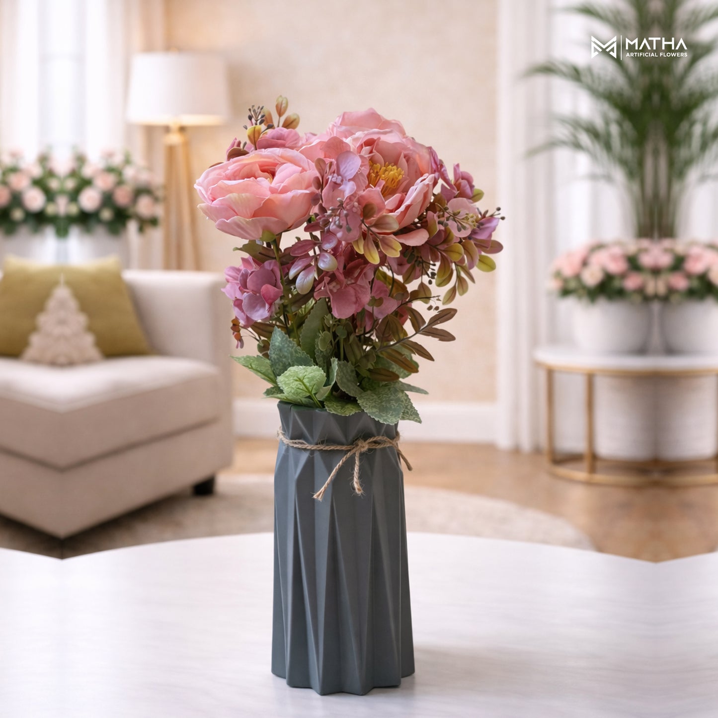 Open Peony with Pot | 12 Inch